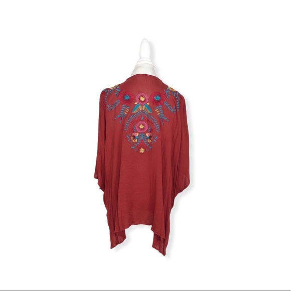 Altar’d State Women’s Kimono Top Open Front Burn Orange Floral embroider… - Picture 6 of 8